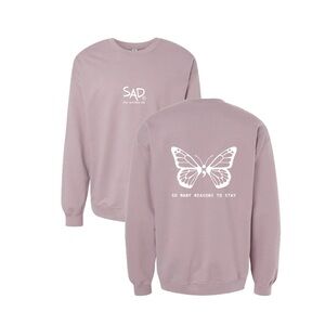 Small.  SAD crew neck with butterfly
